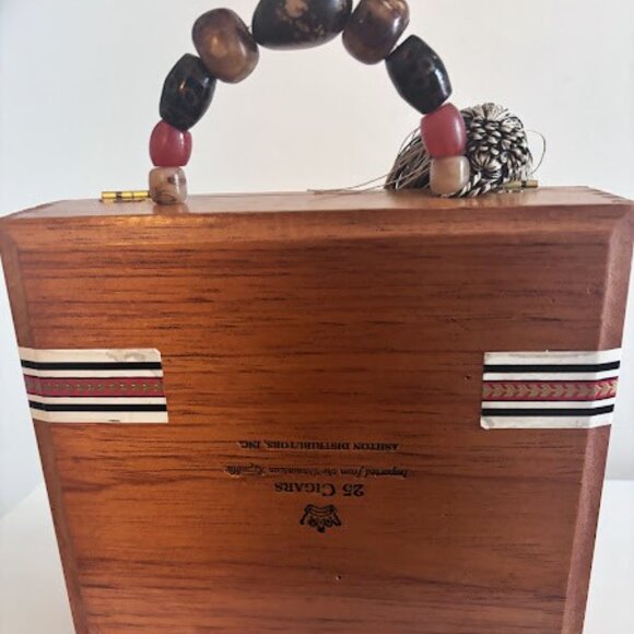 ASHTON CABINET No. 7 Wooden Cigar Box Handbag With Beaded Handle - Picture 3 of 12